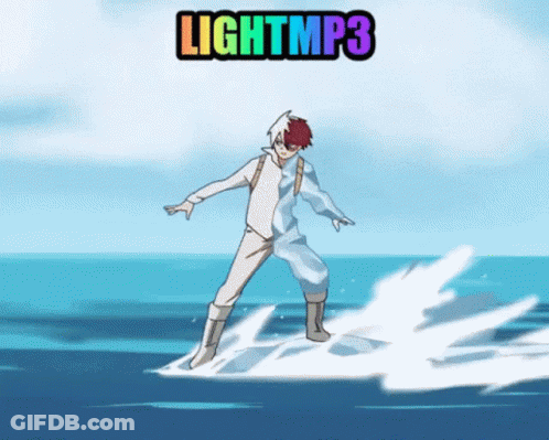 A Cartoon Of A Boy Standing On A Wave With The Words Lightmp3 Below Him GIF
