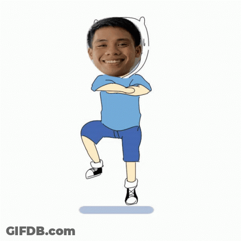 A Cartoon Of A Boy Standing On One Leg With His Arms Crossed And Smiling GIF
