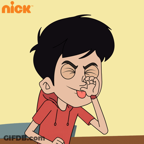 A Cartoon Of A Boy Sticking Out His Tongue With The Nick Logo In The Background GIF