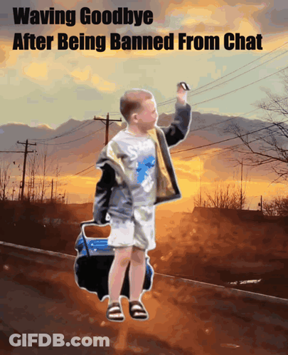 A Cartoon Of A Boy Waving Goodbye After Being Banned From A Chat GIF