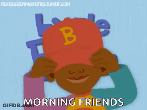 A Cartoon Of A Boy Wearing A Red Hat With The Letter B On It . GIF