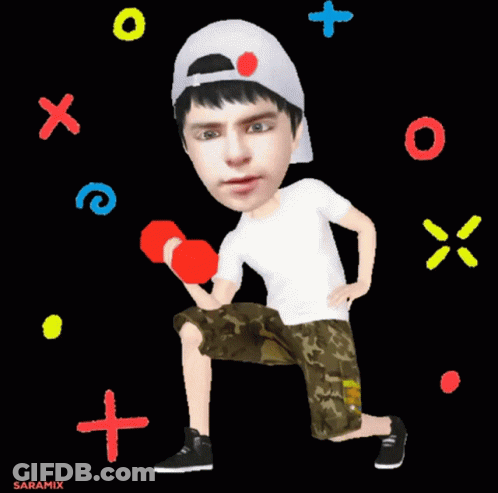 A Cartoon Of A Boy Wearing A White Hat And Camo Shorts Holding A Red Heart GIF