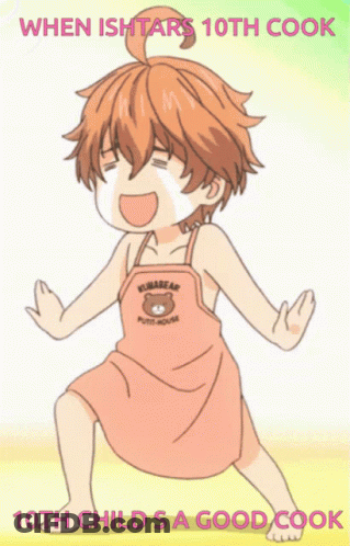 A Cartoon Of A Boy Wearing An Apron That Says Kumabear GIF