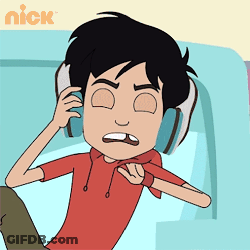 A Cartoon Of A Boy Wearing Headphones With The Nick Logo In The Corner GIF