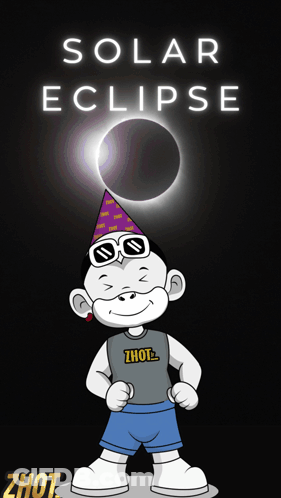 A Cartoon Of A Boy Wearing Sunglasses And A Party Hat With The Words Solar Eclipse Above Him GIF