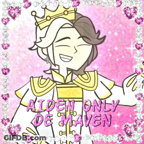 A Cartoon Of A Boy With A Crown On His Head And The Words Aiden Only De Maven On The Bottom GIF