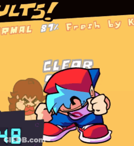 A Cartoon Of A Boy With A Fist In Front Of A Sign That Says Clear GIF