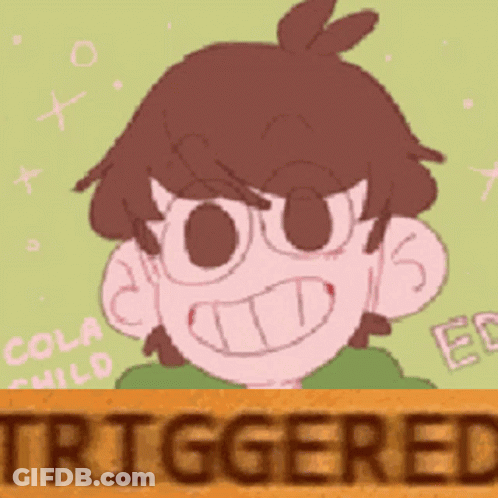 A Cartoon Of A Boy With A Sign That Says Triggered On It GIF