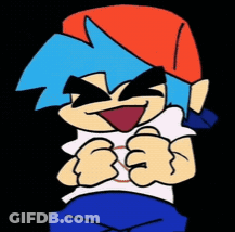 A Cartoon Of A Boy With Blue Hair And A Red Hat GIF