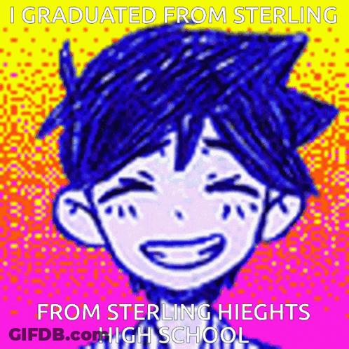 A Cartoon Of A Boy With Blue Hair And The Words I Graduated From Sterling From Sterling Heights High School . GIF