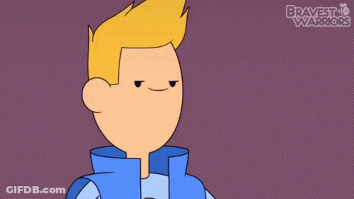 A Cartoon Of A Boy With Bravest Warriors On The Bottom GIF