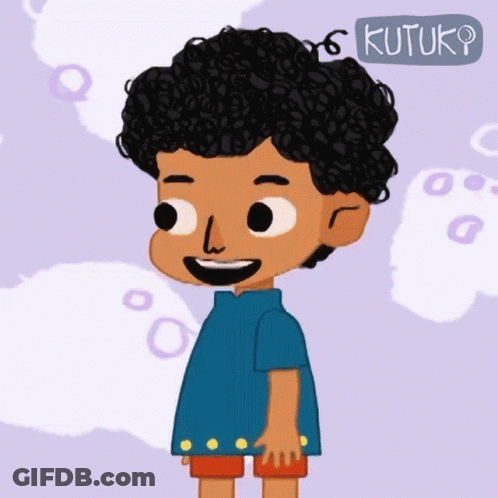 A Cartoon Of A Boy With Curly Hair And The Word Kutuk On The Bottom Right GIF