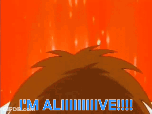 A Cartoon Of A Boy With Glasses And The Words " I 'M All Alive " Below Him GIF