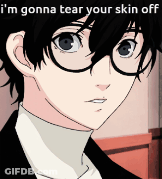 A Cartoon Of A Boy With Glasses And The Words I 'M Gonna Tear Your Skin Off GIF