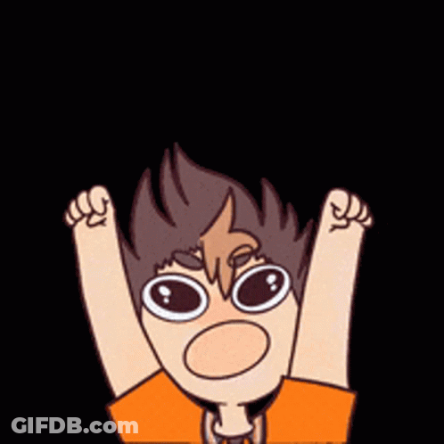 A Cartoon Of A Boy With Glasses Raising His Fist In The Air GIF