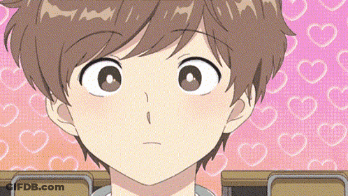 A Cartoon Of A Boy With Hearts In The Background GIF