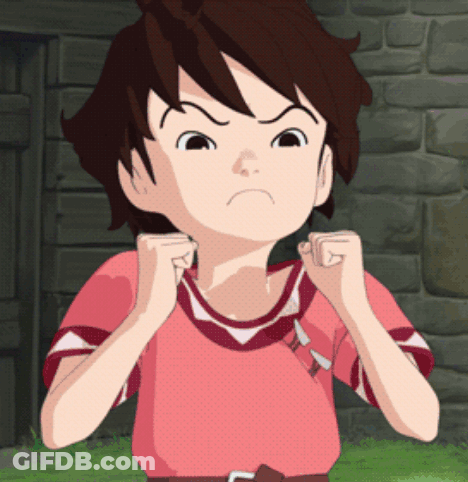 A Cartoon Of A Boy With His Fist In The Air Making An Angry Face GIF
