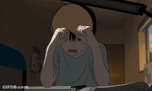 A Cartoon Of A Boy With His Hands On His Head GIF