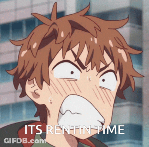 A Cartoon Of A Boy With His Mouth Open And The Words Its Rentin Time GIF