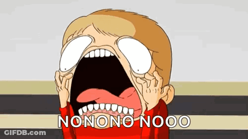 A Cartoon Of A Boy With His Mouth Open And The Words Nonono Nooo Written On The Bottom GIF