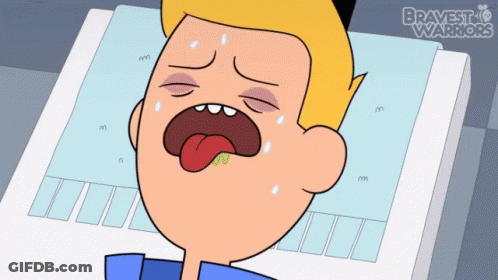 A Cartoon Of A Boy With His Tongue Hanging Out And The Words Bravest Warriors On The Bottom Right GIF