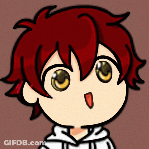 A Cartoon Of A Boy With Red Hair And Yellow Eyes GIF