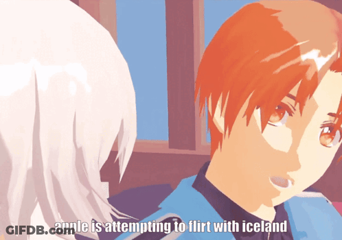 A Cartoon Of A Boy With The Words " Apple Is Attempting To Flirt With Iceland " Below Him GIF