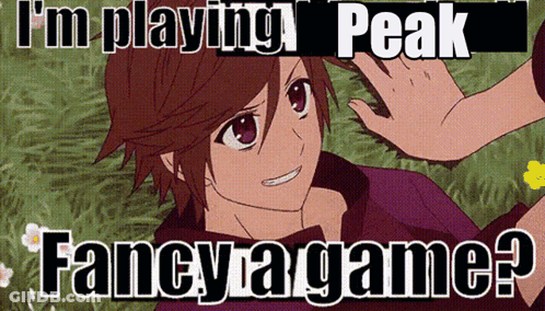 A Cartoon Of A Boy With The Words I 'M Playing Peak Fancy A Game Below Him GIF