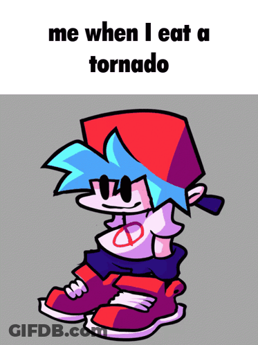A Cartoon Of A Boy With The Words Me When I Eat A Tornado Below Him GIF