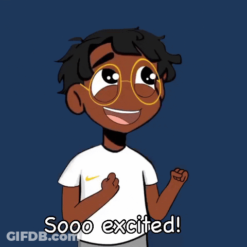 A Cartoon Of A Boy With The Words Sooo Excited GIF