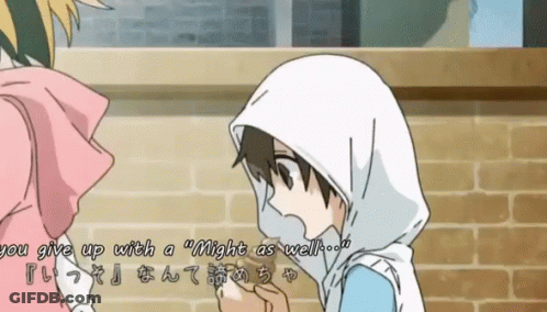 A Cartoon Of A Boy With The Words " You Give Up With A Might As Well " GIF