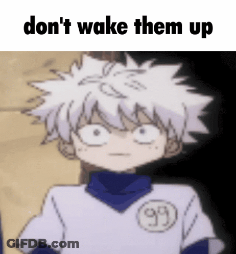 A Cartoon Of A Boy With White Hair And The Words Do N't Wake Them Up . GIF