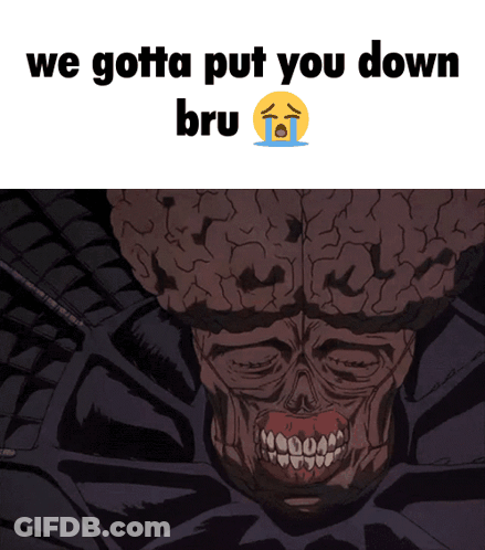 A Cartoon Of A Brain With The Words We Gotta Put You Down Bru Written Above It GIF