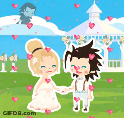 A Cartoon Of A Bride And Groom Holding Hands GIF