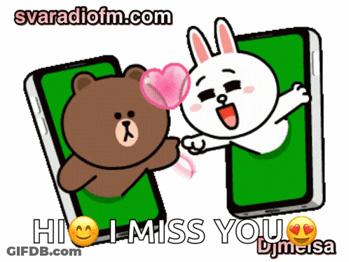 A Cartoon Of A Brown Bear And A White Rabbit With The Words " Hi I Miss You " GIF