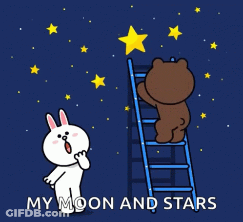 A Cartoon Of A Brown Bear And A White Rabbit With The Words My Moon And Stars Below Them GIF