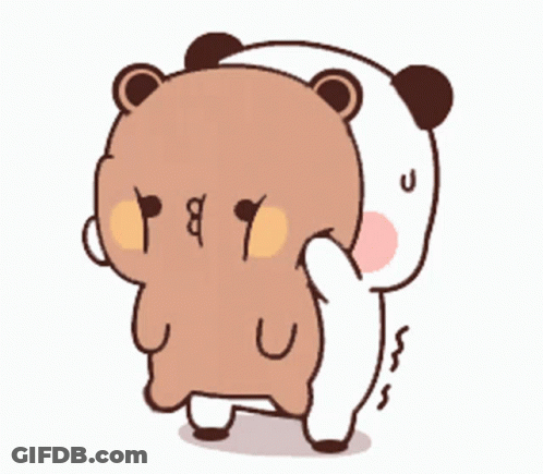 A Cartoon Of A Brown Bear Holding A White Bear 'S Leg GIF