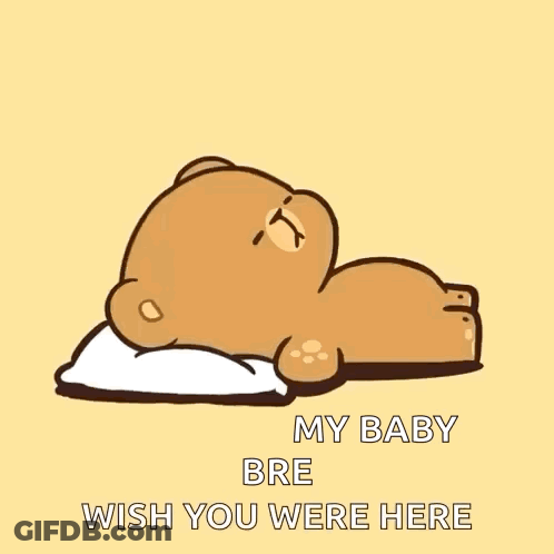 A Cartoon Of A Brown Bear Laying On A Pillow Next To A White Bear . GIF