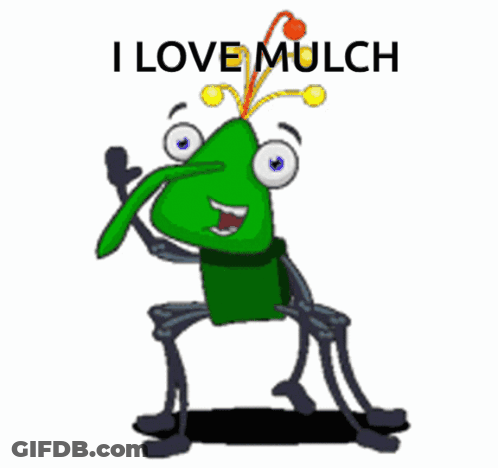 A Cartoon Of A Bug That Says I Love Mulch On It GIF
