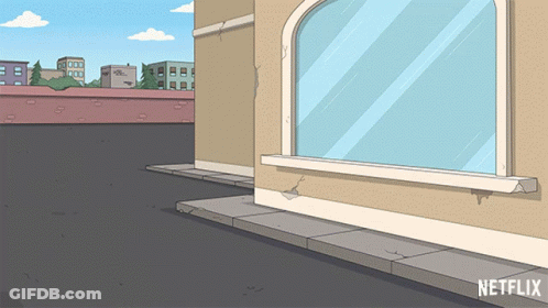 A Cartoon Of A Building With A Netflix Logo GIF