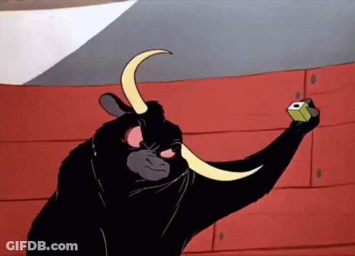 A Cartoon Of A Bull Holding A Cube In Its Hand GIF