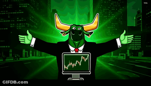 A Cartoon Of A Bull In A Suit Holding A Computer Monitor GIF