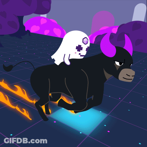 A Cartoon Of A Bull With A Ghost Riding On Its Back GIF