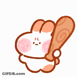 A Cartoon Of A Bunny Holding A Baseball Bat With A Yellow Star In The Background GIF
