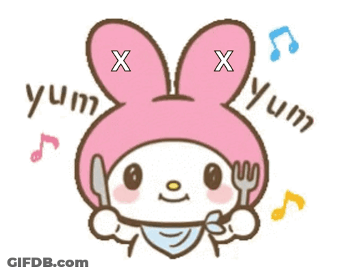 A Cartoon Of A Bunny Holding A Fork And Knife With The Words Yum Written On It GIF