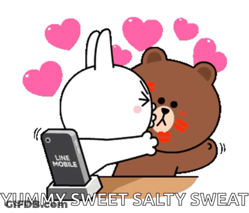 A Cartoon Of A Bunny Kissing A Brown Bear With The Words Yummy Sweet Salty Sweat Below GIF