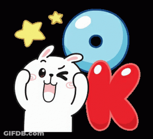 A Cartoon Of A Bunny With A Balloon And The Letter K Behind It GIF