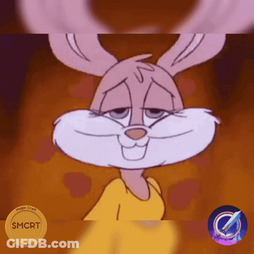 A Cartoon Of A Bunny With A Gold Coin That Says Smcrt On It GIF