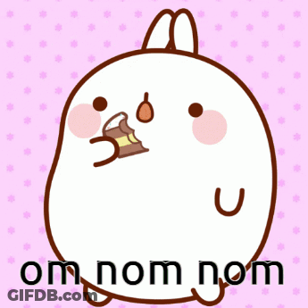 A Cartoon Of A Bunny With The Words Om Nom Nom Written Below It GIF