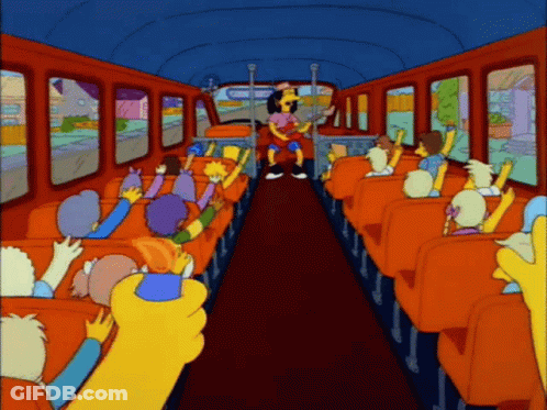 A Cartoon Of A Bus With A Man Playing A Guitar In The Back GIF